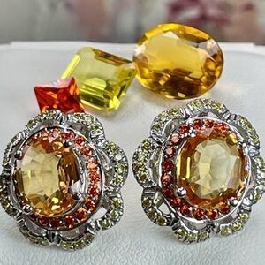 9ct Honey, Orange, & Yellow Sapphire Earrings • 925 Sterling Silver